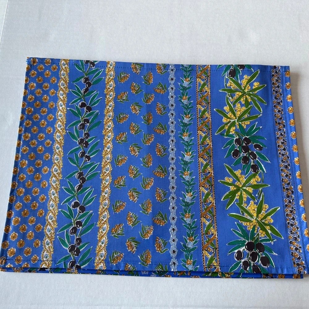 Le Cluny French Provencal Blue Olive  Coated Cotton Placemats Set of 4 France